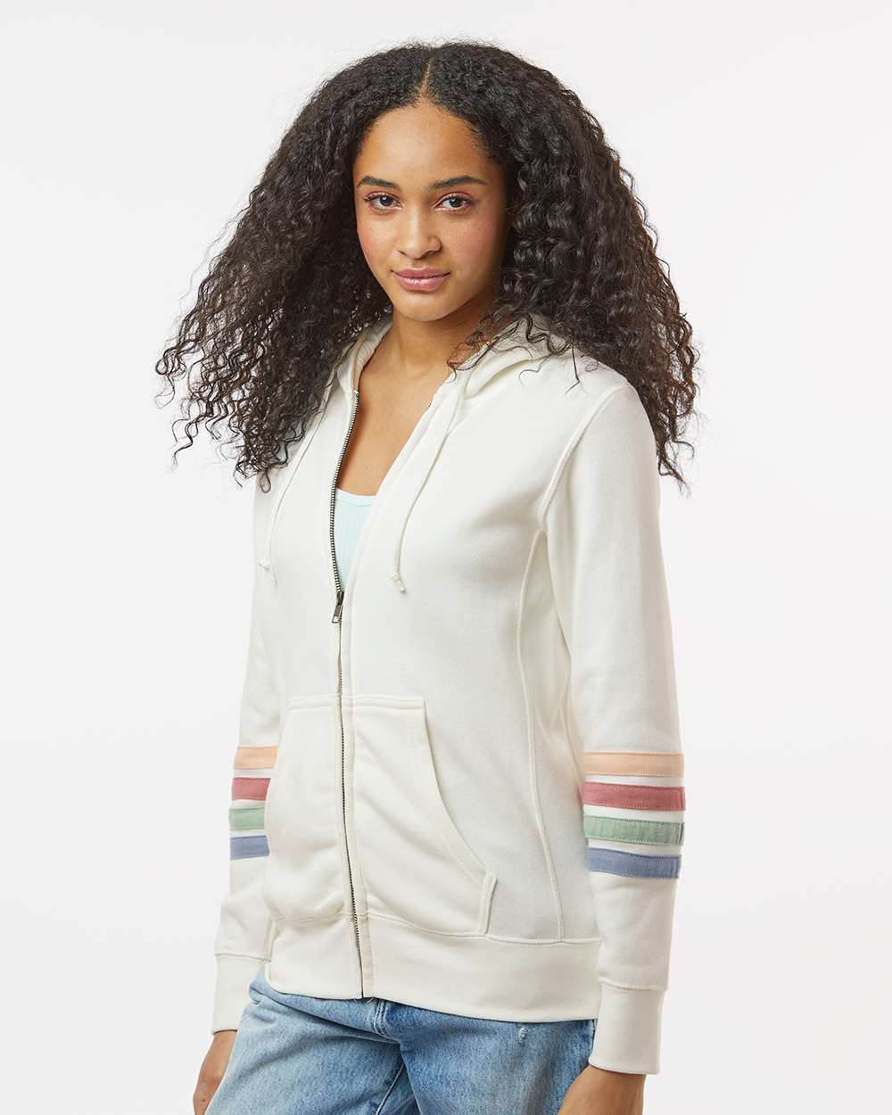 MV Sport-W22732-Women's Striped Sleeves Full-Zip Hooded Sweatshirt - Image 18