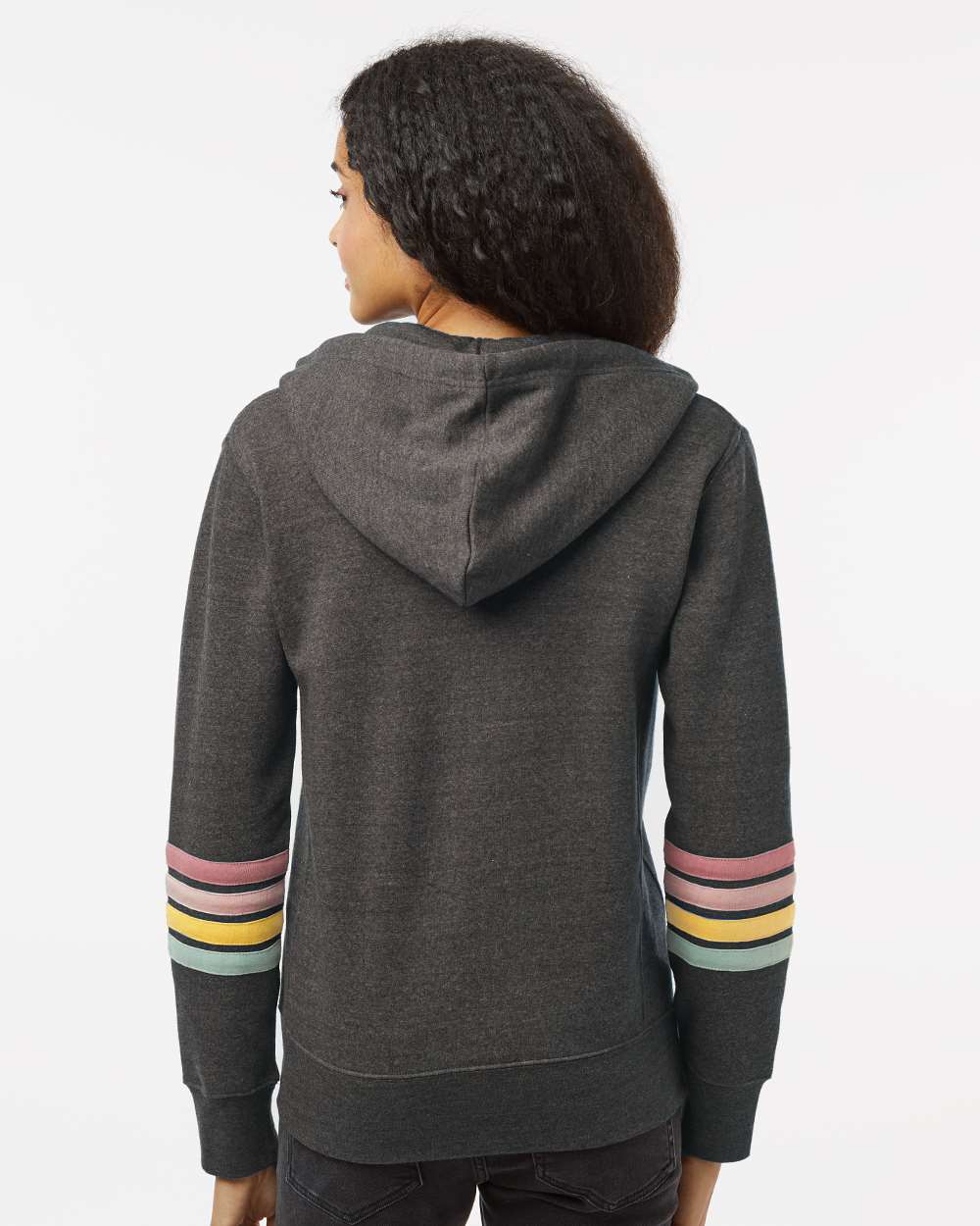 MV Sport-W22732-Women's Striped Sleeves Full-Zip Hooded Sweatshirt - Image 6