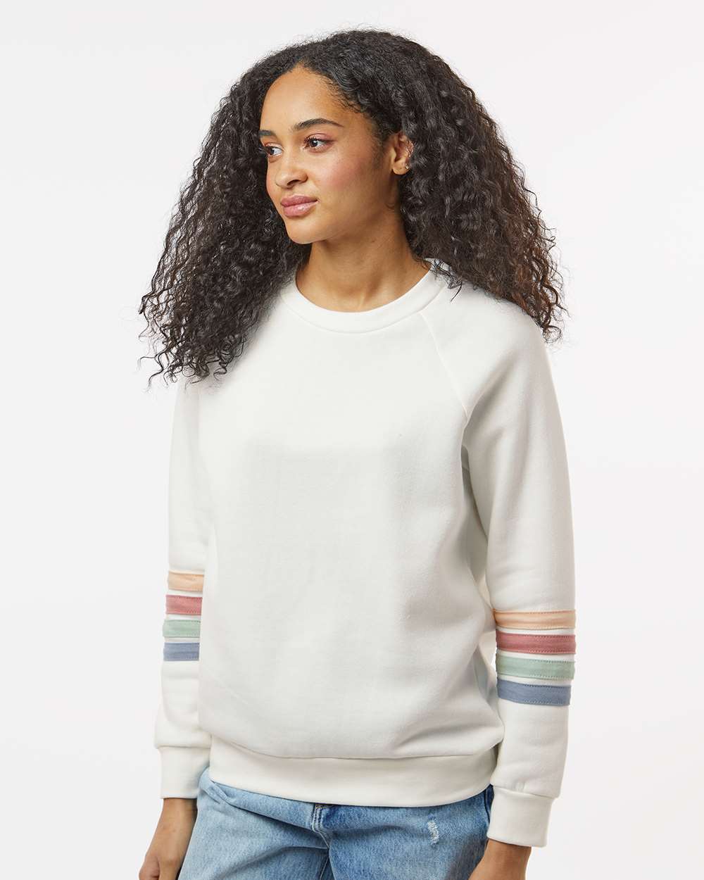 MV Sport-W23152-Women's Striped Sleeves Crewneck Sweatshirt - Image 12