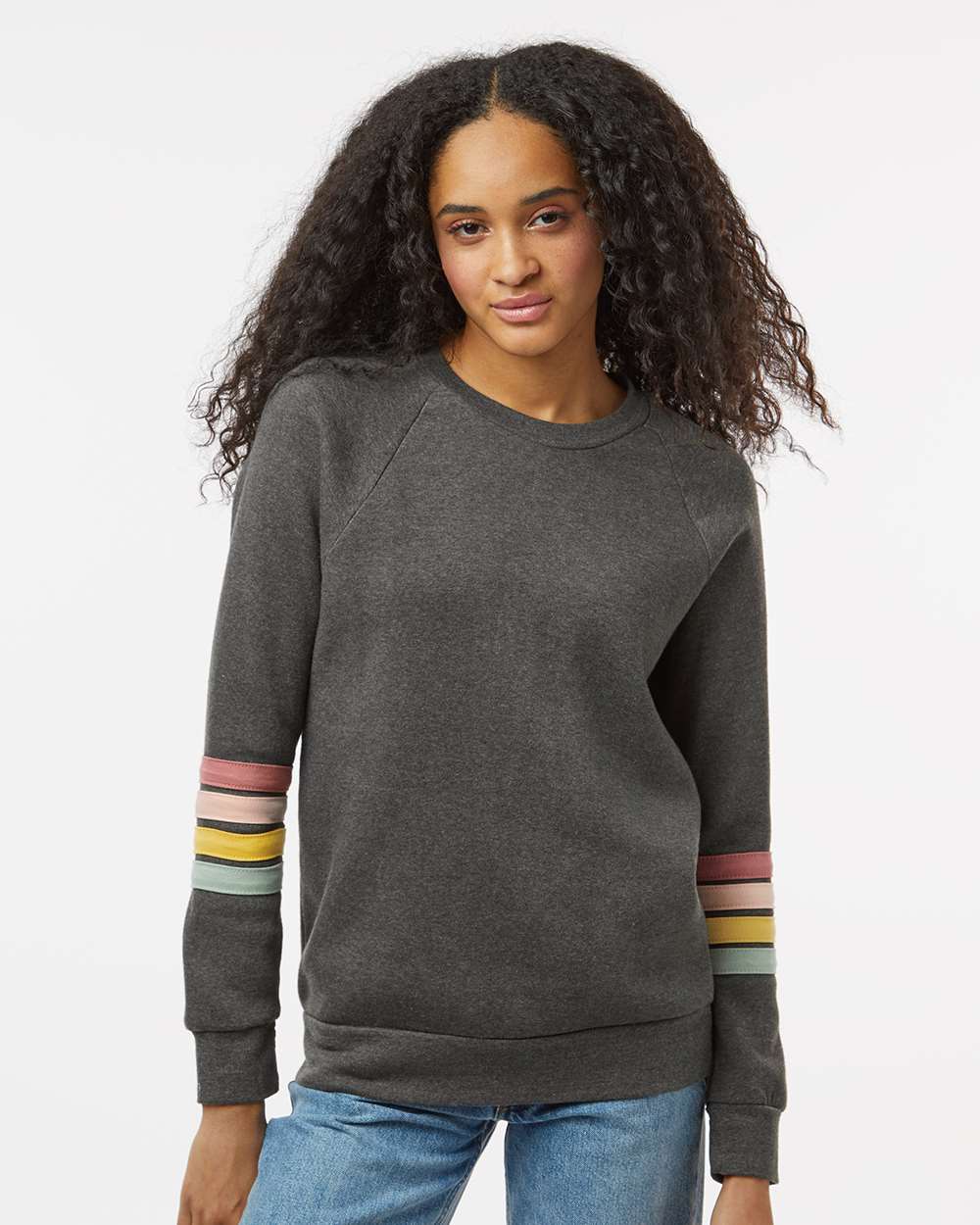 MV Sport-W23152-Women's Striped Sleeves Crewneck Sweatshirt - Image 4