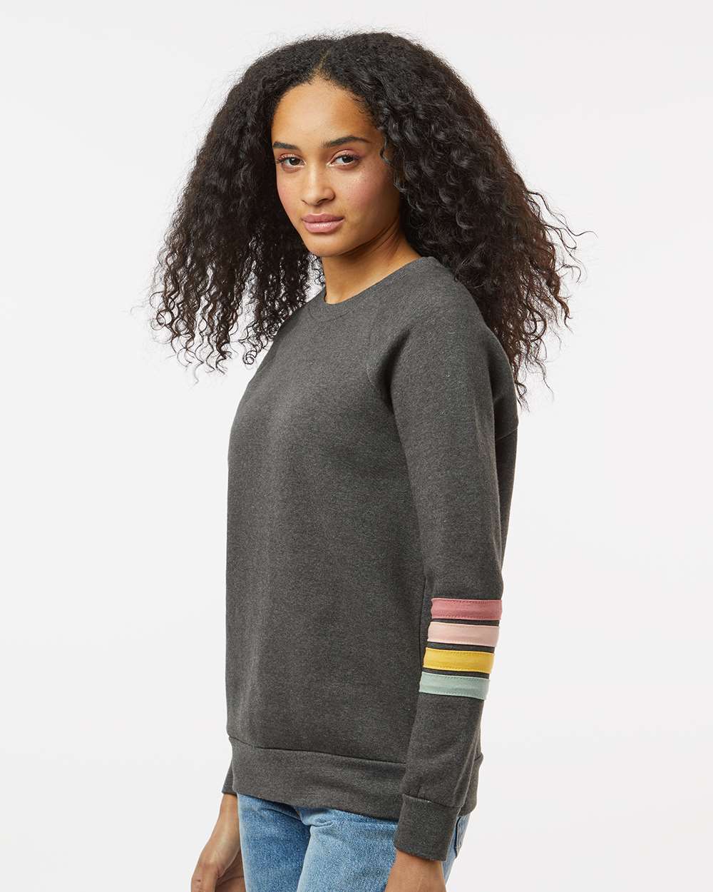 MV Sport-W23152-Women's Striped Sleeves Crewneck Sweatshirt - Image 5