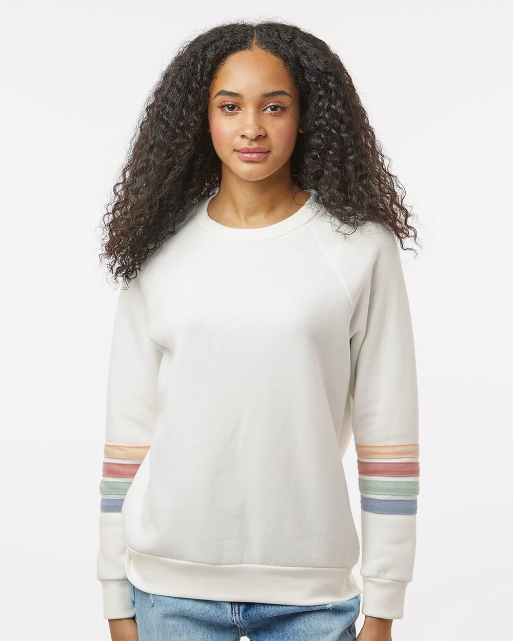 MV Sport-W23152-Women's Striped Sleeves Crewneck Sweatshirt - Image 7