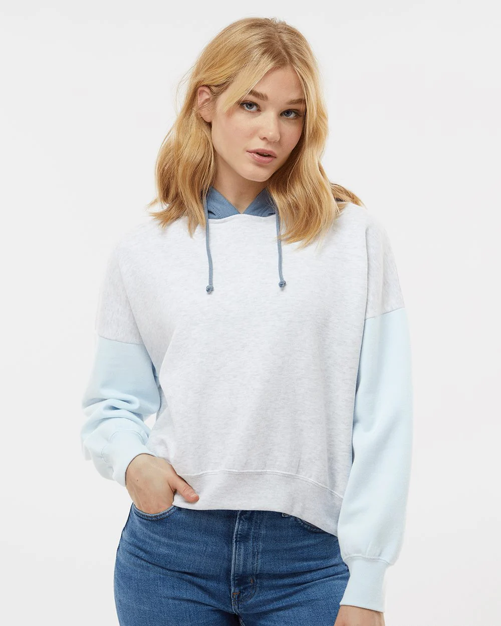 MV Sport-W23716-Women's Sueded Fleece Colorblocked Crop Hooded Sweatshirt - Image 7