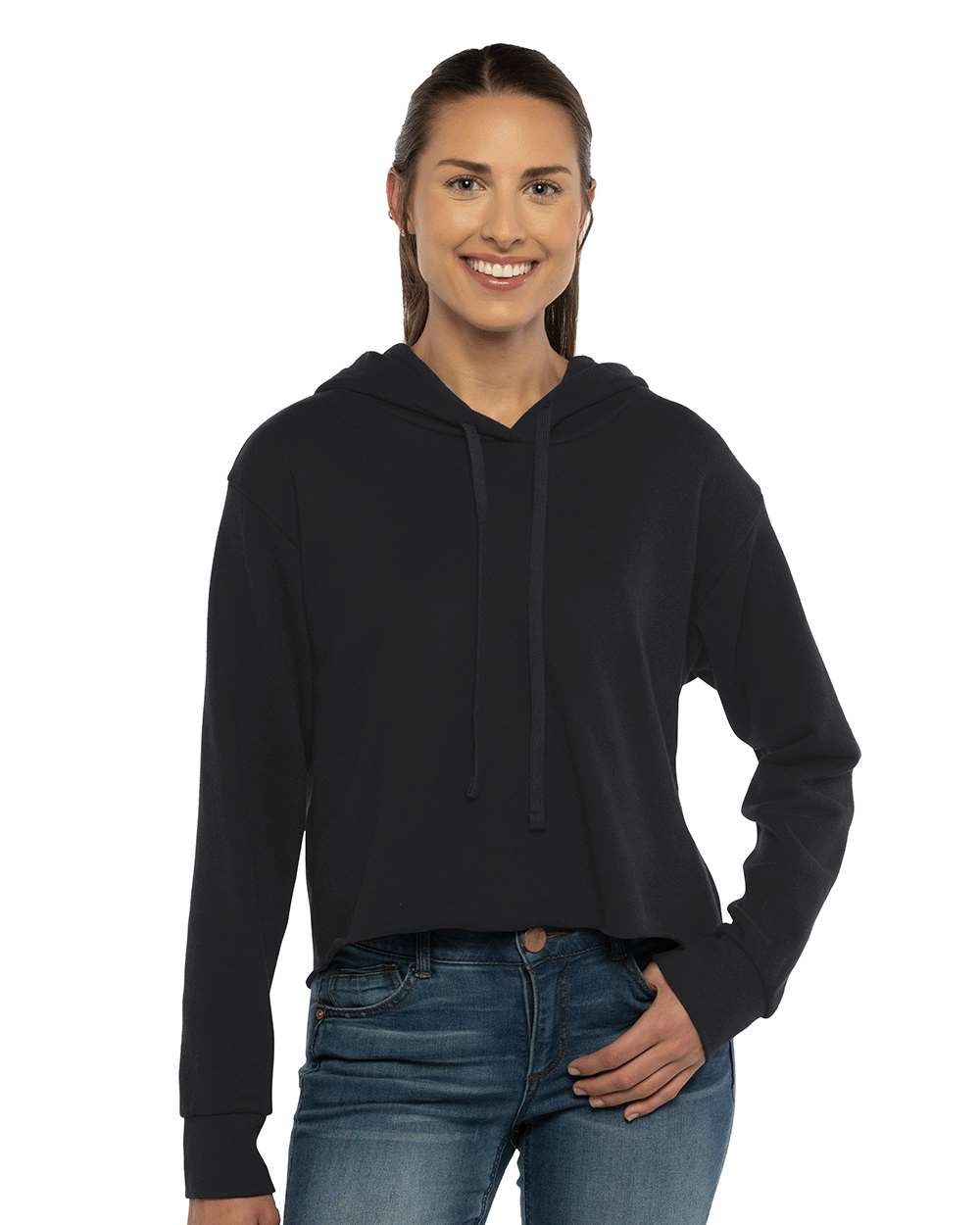 Next Level-9384-Women's Laguna Sueded Raw Edge Crop Hoodie - Image 4