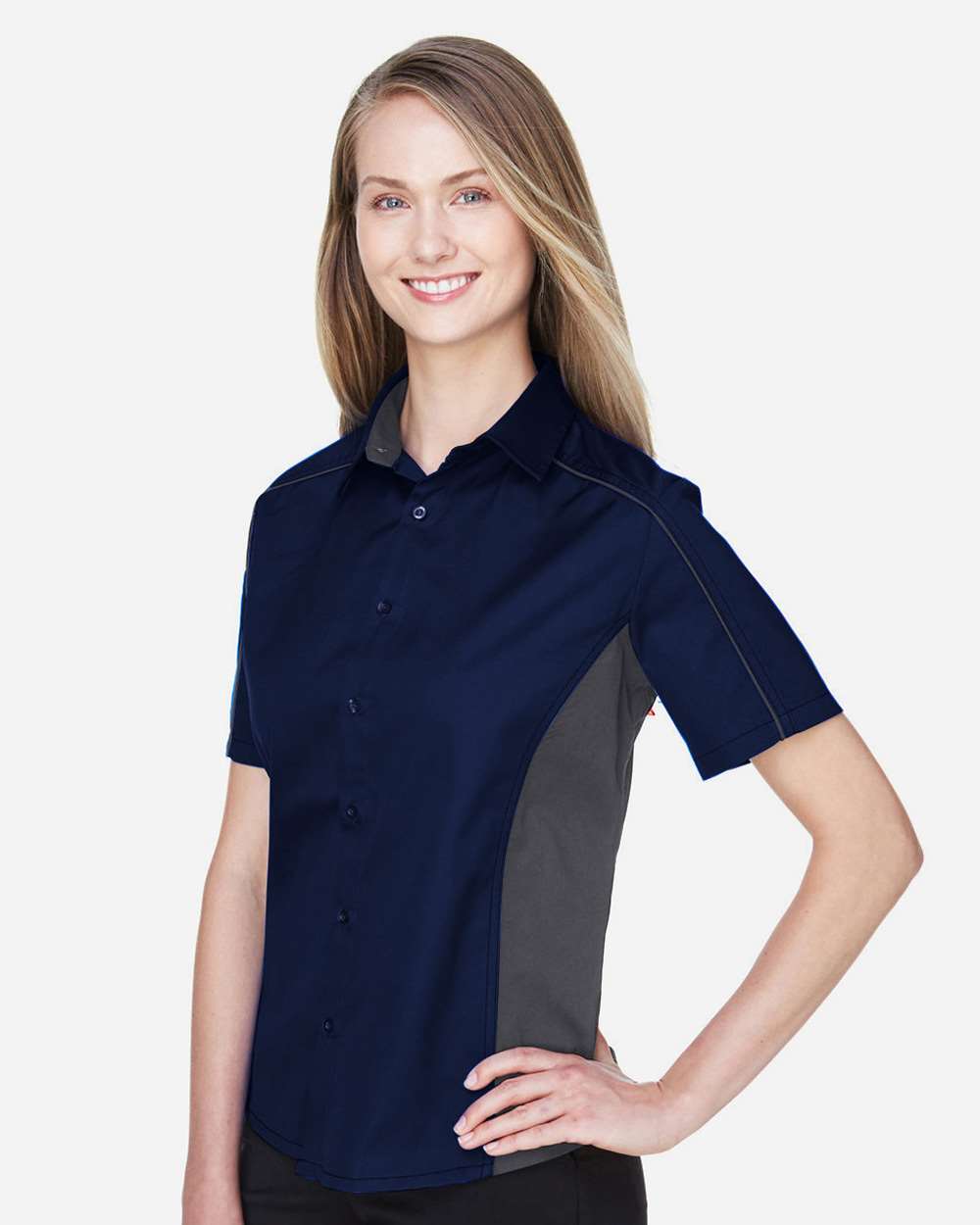 North End-77042-Women's Fuse Colorbloack Twill Short Sleeve Shirt - Image 4