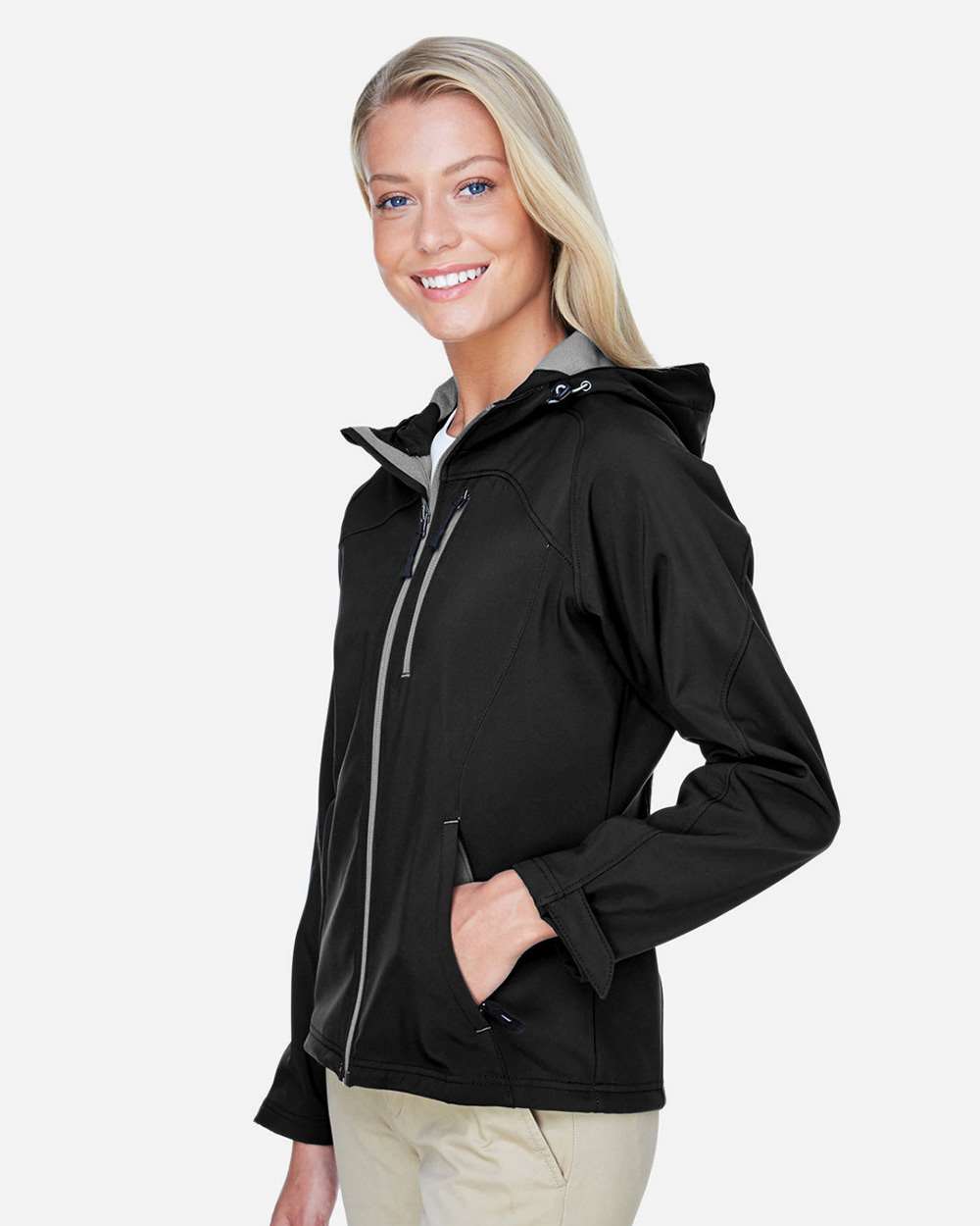 North End-78166-Women's Prospect Two-Layer Fleece Bonded Soft Shell Hooded Jacket - Image 4