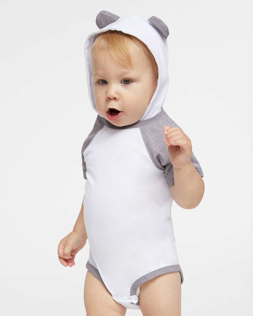Rabbit Skins-4417-Fine Jersey Infant Short Sleeve Raglan Bodysuit with Hood & Ears - Image 4