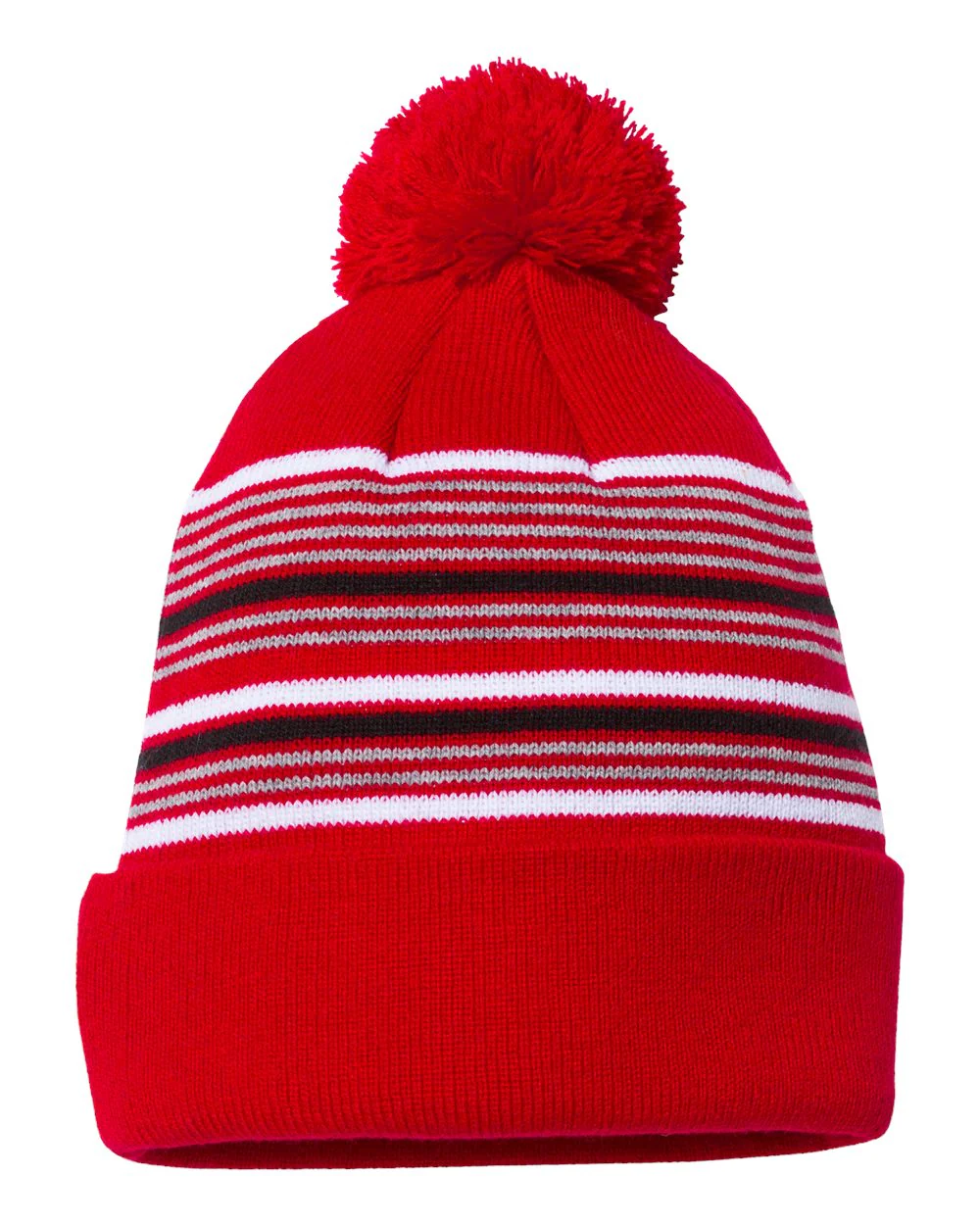 Sportsman-SP60-12" Striped Pom-Pom Cuffed Beanie - Image 10