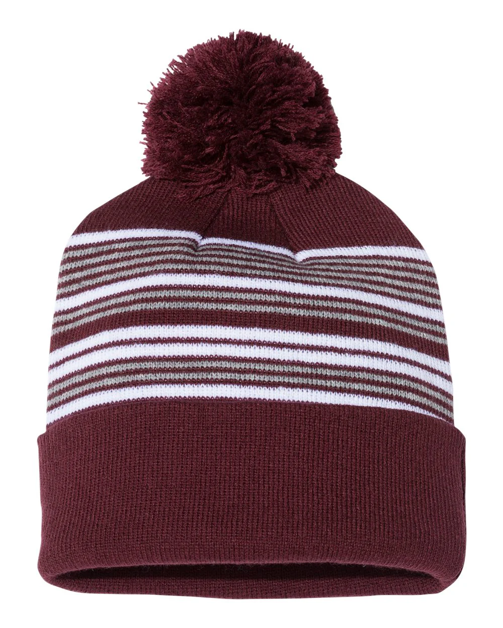 Sportsman-SP60-12" Striped Pom-Pom Cuffed Beanie - Image 4