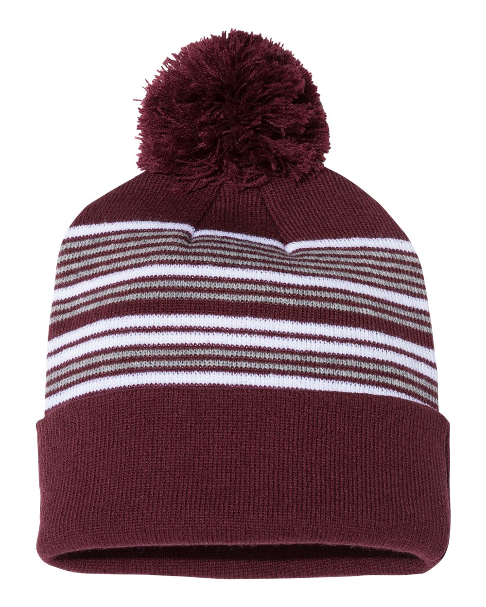 Sportsman-SP60-12" Striped Pom-Pom Cuffed Beanie - Image 5