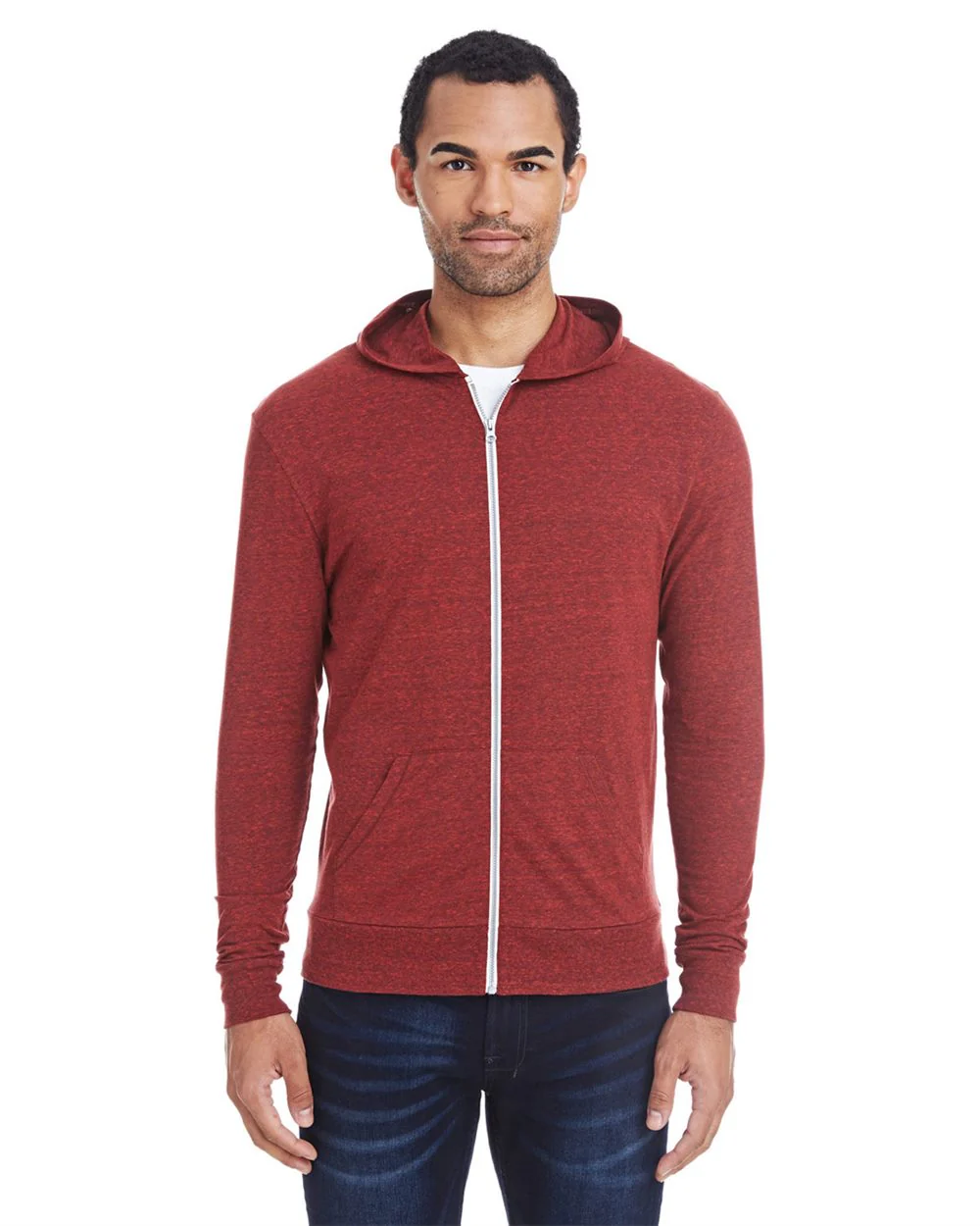 Threadfast Apparel-302Z-Triblend Full-Zip Light Hooded Sweatshirt - Image 3