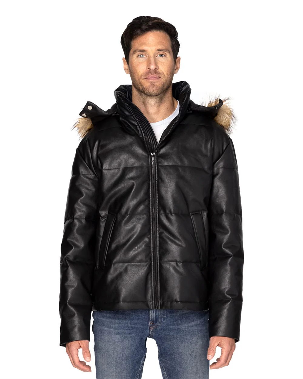 Threadfast Apparel-397J-Vegan Leather Puffer Jacket - Image 3