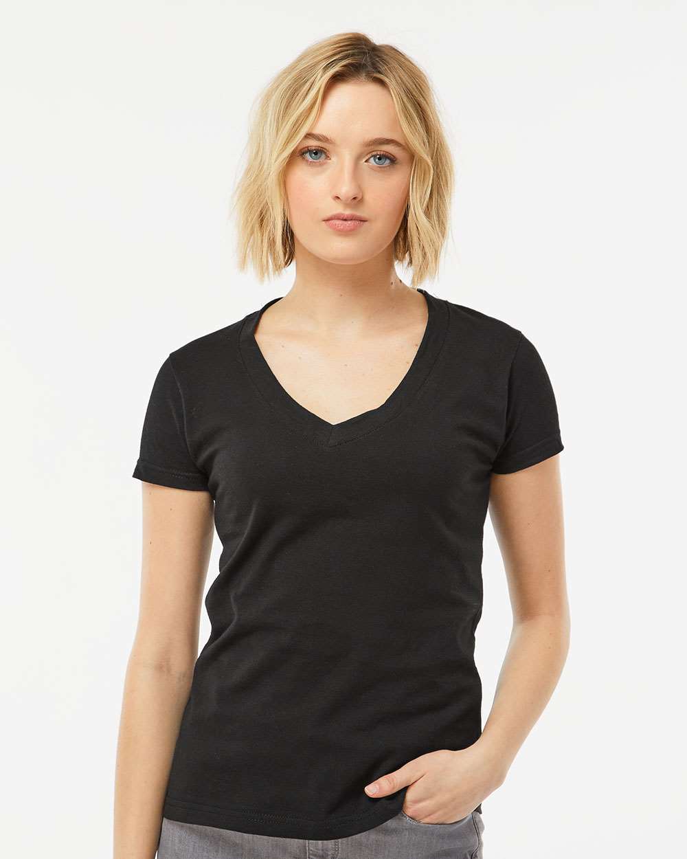 Tultex-214-Women's Fine Jersey V-Neck T-Shirt - Image 4