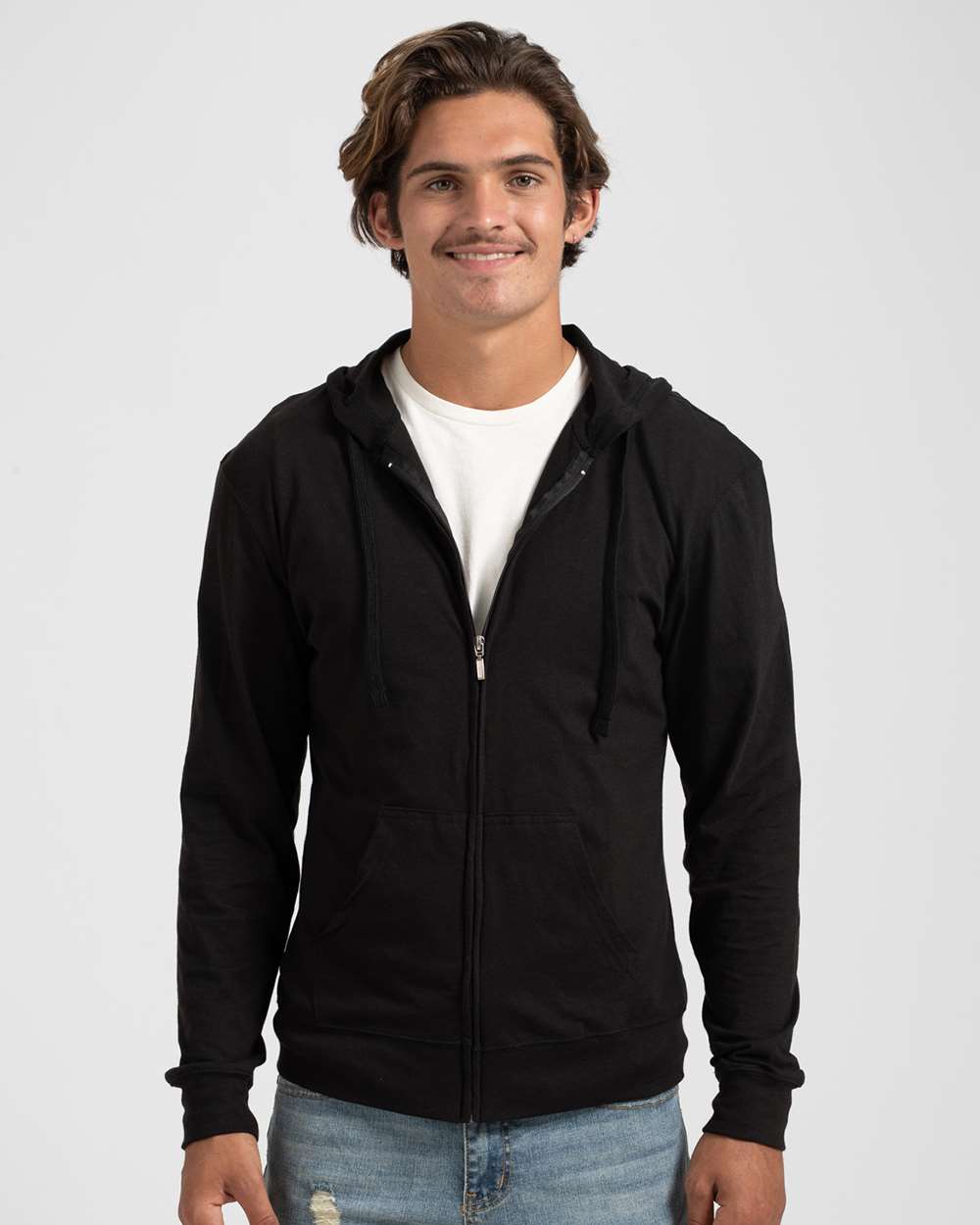 Tultex-260-Beach Full-Zip Hooded Long Sleeve T-Shirt - Image 3