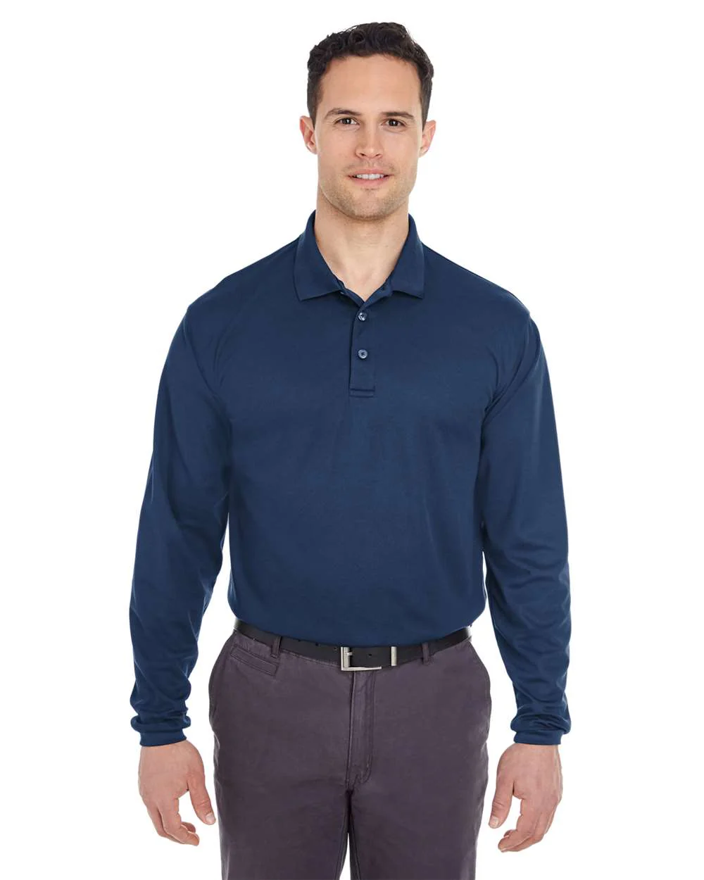 UltraClub-8210LS-Men's Cool & Dry Long Sleeve Mesh Piqué Polo - Image 6