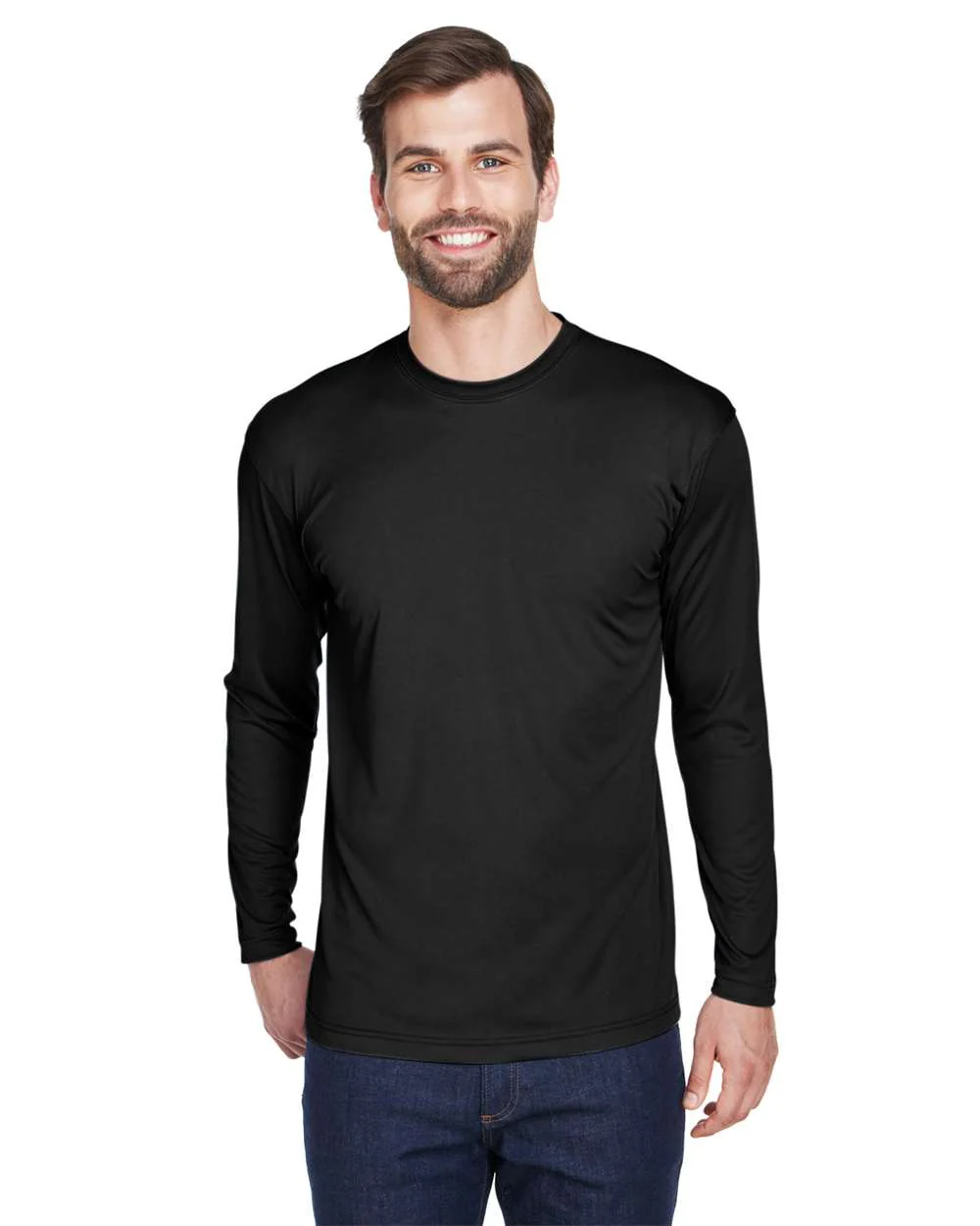 UltraClub-8422-Men's Cool & Dry Sport Long Sleeve Performance Interlock T-Shirt - Image 2