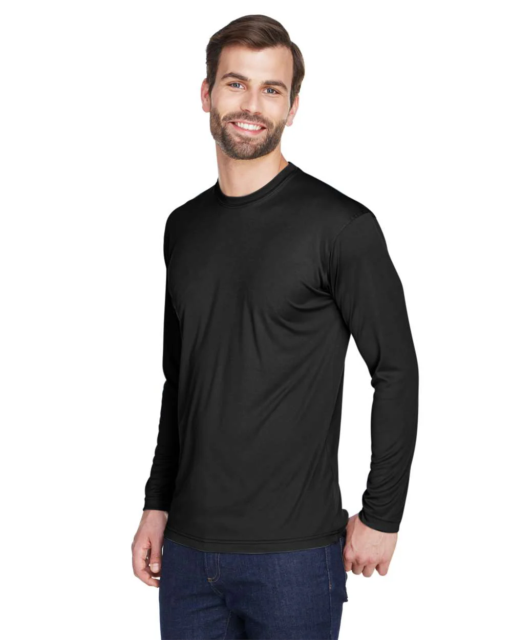UltraClub-8422-Men's Cool & Dry Sport Long Sleeve Performance Interlock T-Shirt - Image 3