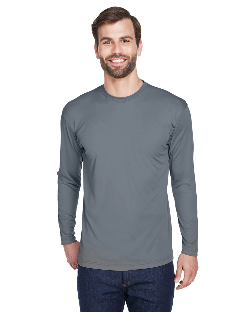 UltraClub-8422-Men's Cool & Dry Sport Long Sleeve Performance Interlock T-Shirt - Image 5