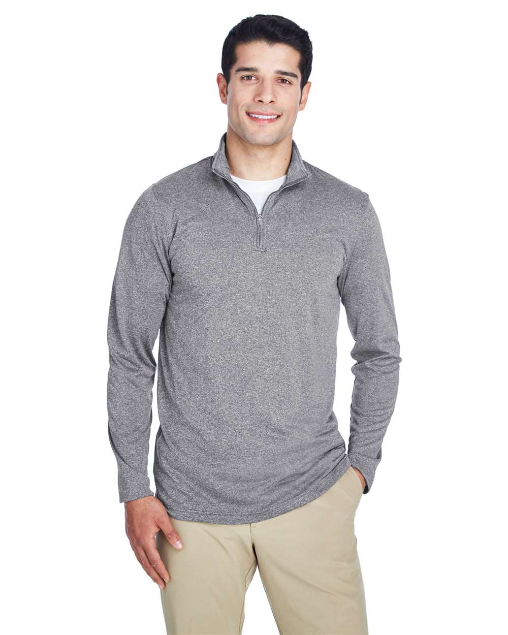 UltraClub-8618-Men's Cool & Dry Heathered Performance Quarter-Zip - Image 2