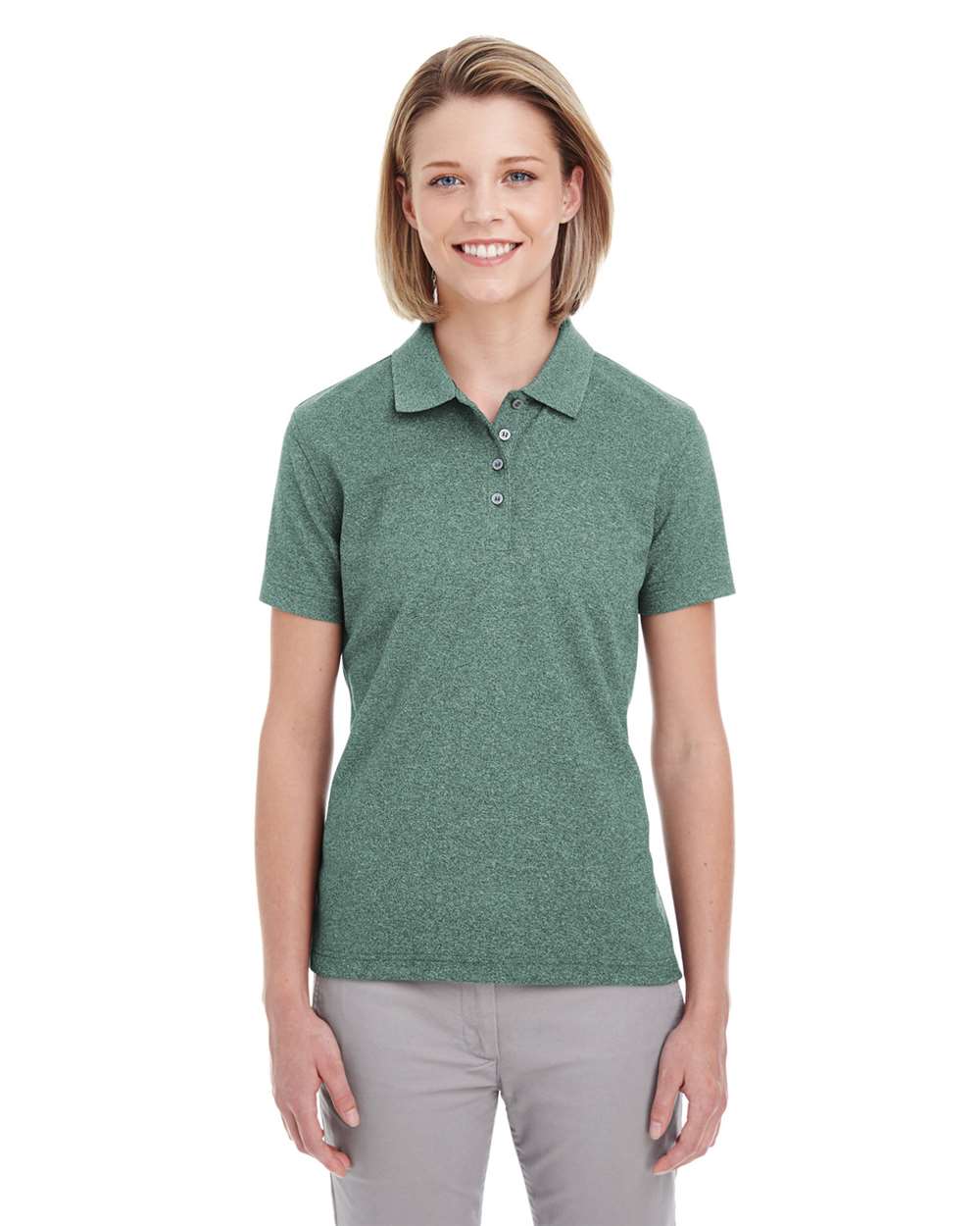 UltraClub-UC100W-Women's Heathered Pique Polo - Image 3